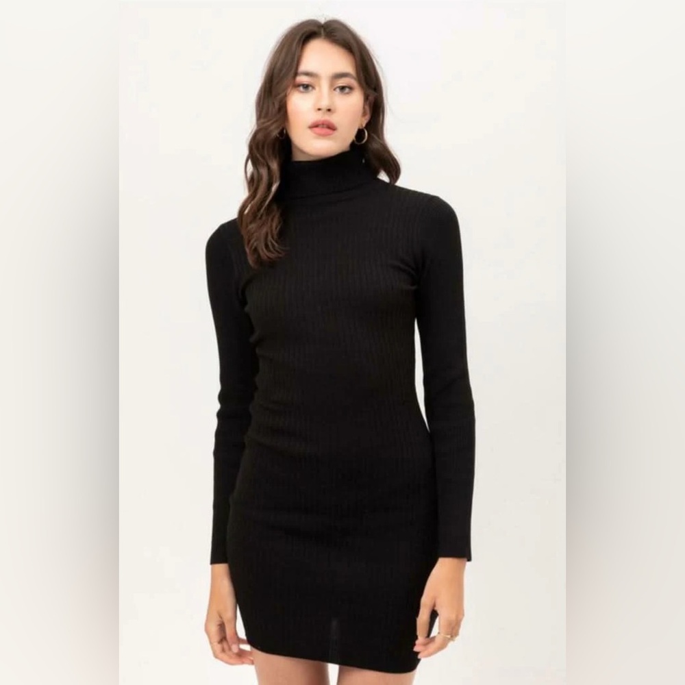 Love Tree Black Ribbed Mock Neck Dress